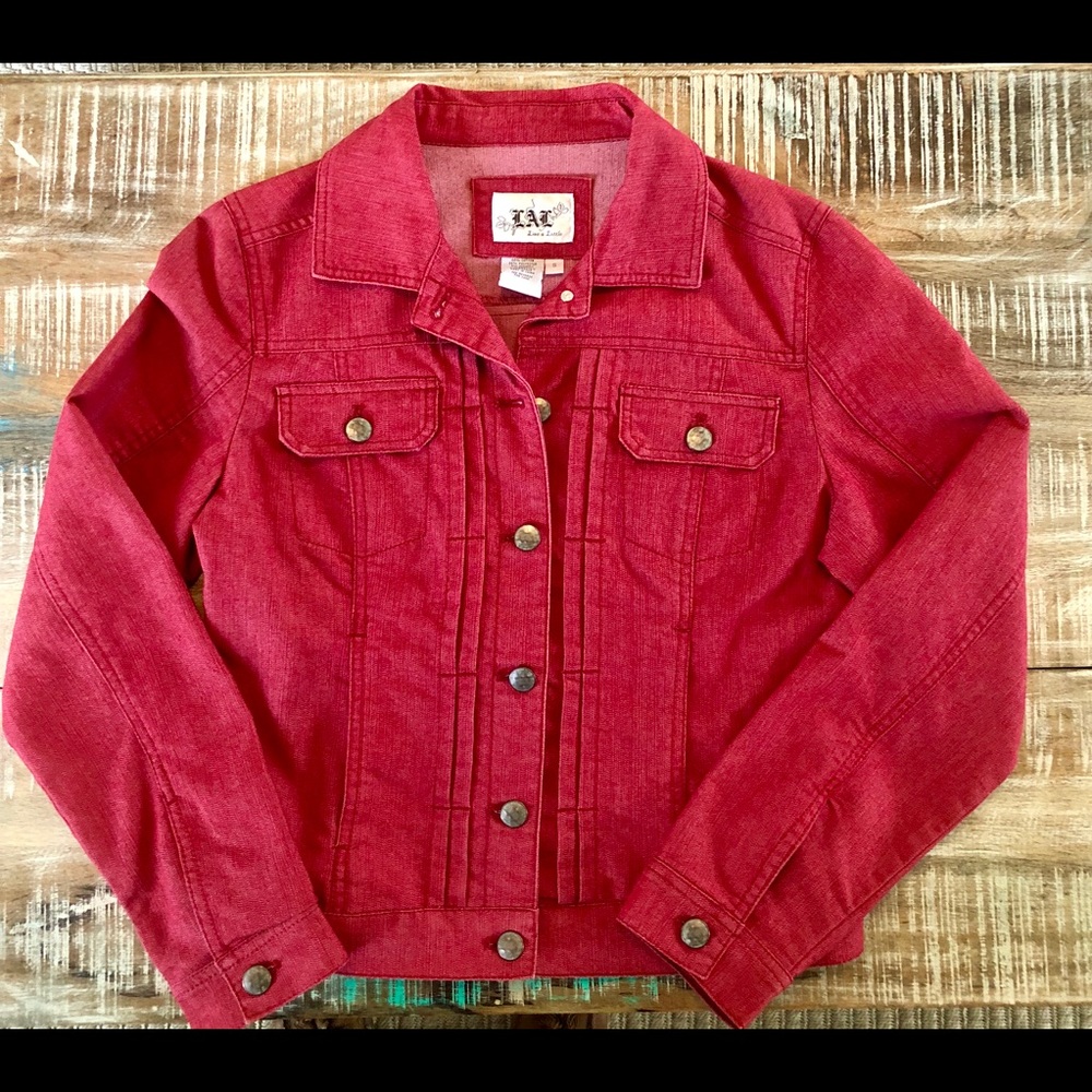 Red denim jacket